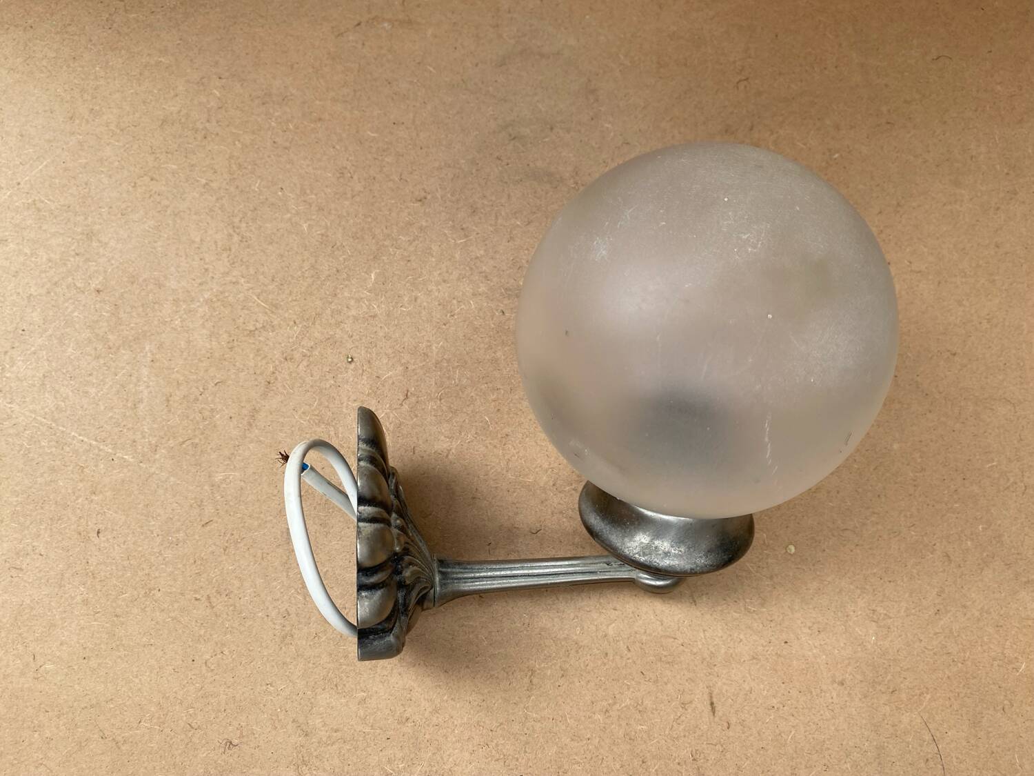 Old Grey Metal Wall Lamp + Vintage Glass Ball