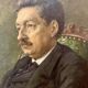 Portrait painting of a man with green eyes and mustache signed 1904