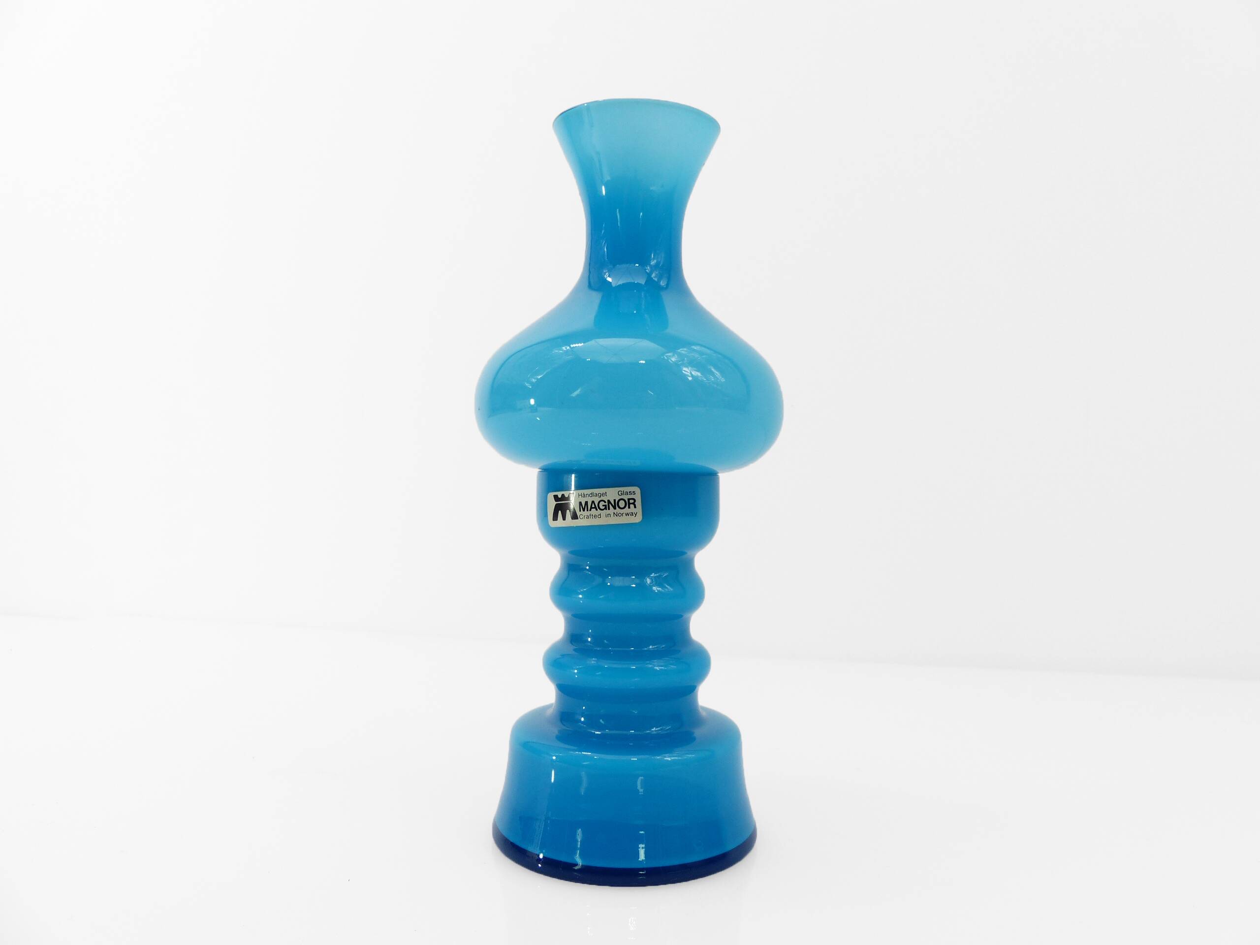 Turquoise blue opaline glass tealight candle holder, Magnor Glassverk 1960