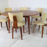 Set of 6 mid-century modernist lounge chairs in plywood - extension table by Cor Alons for Gouda den Boer