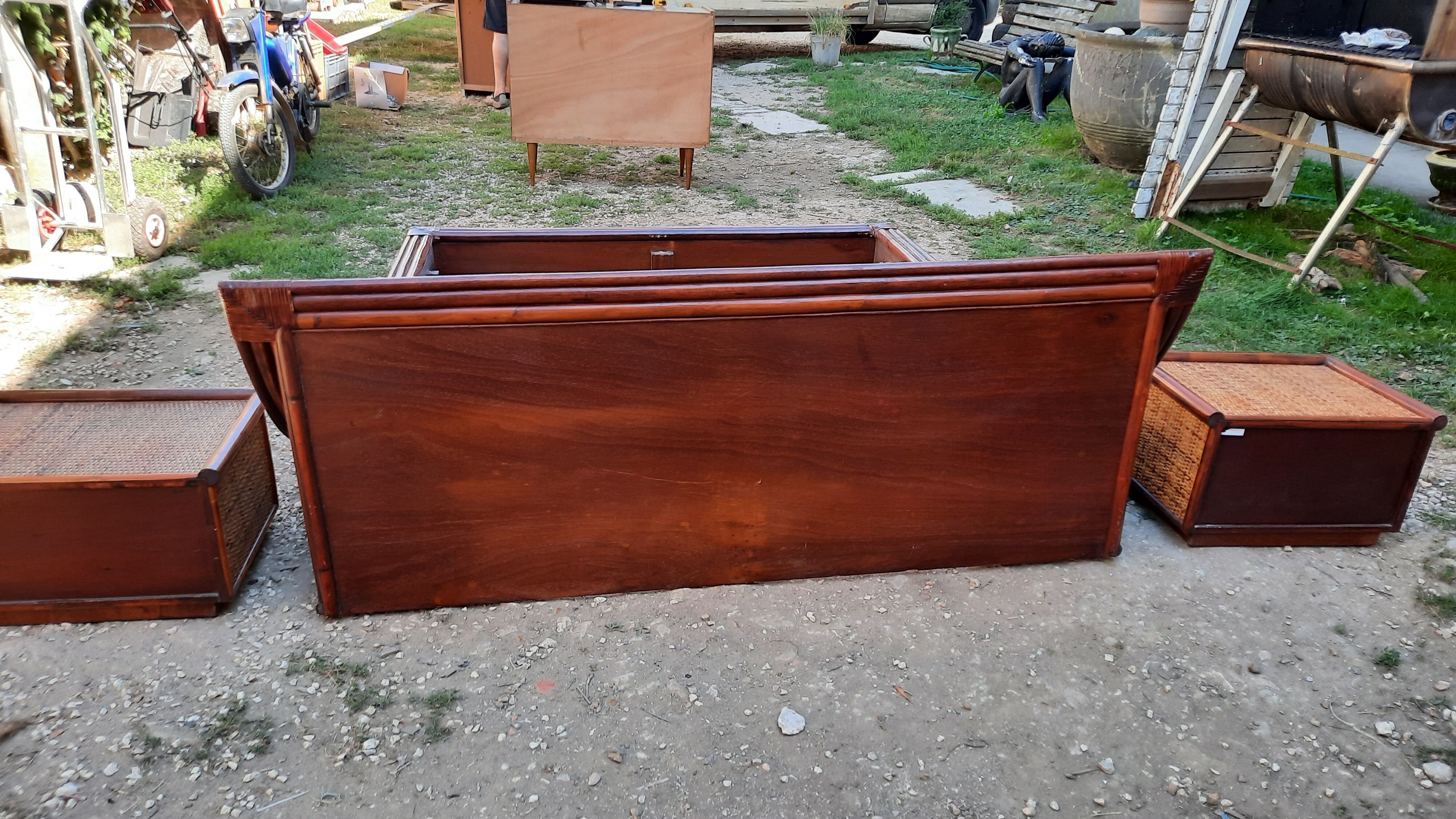 Rattan and bamboo bed and side tables