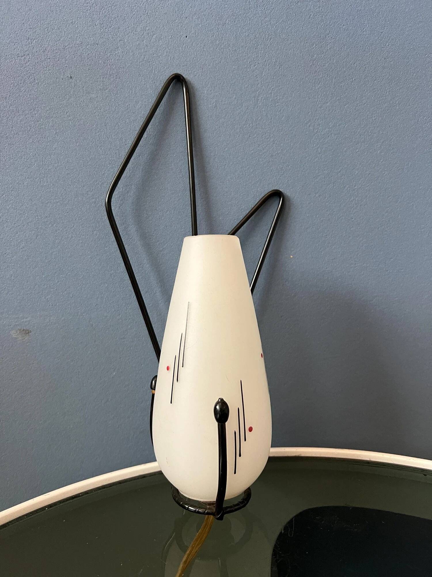 Mid-century Philips opaline glass sconce wall lamp with black frame