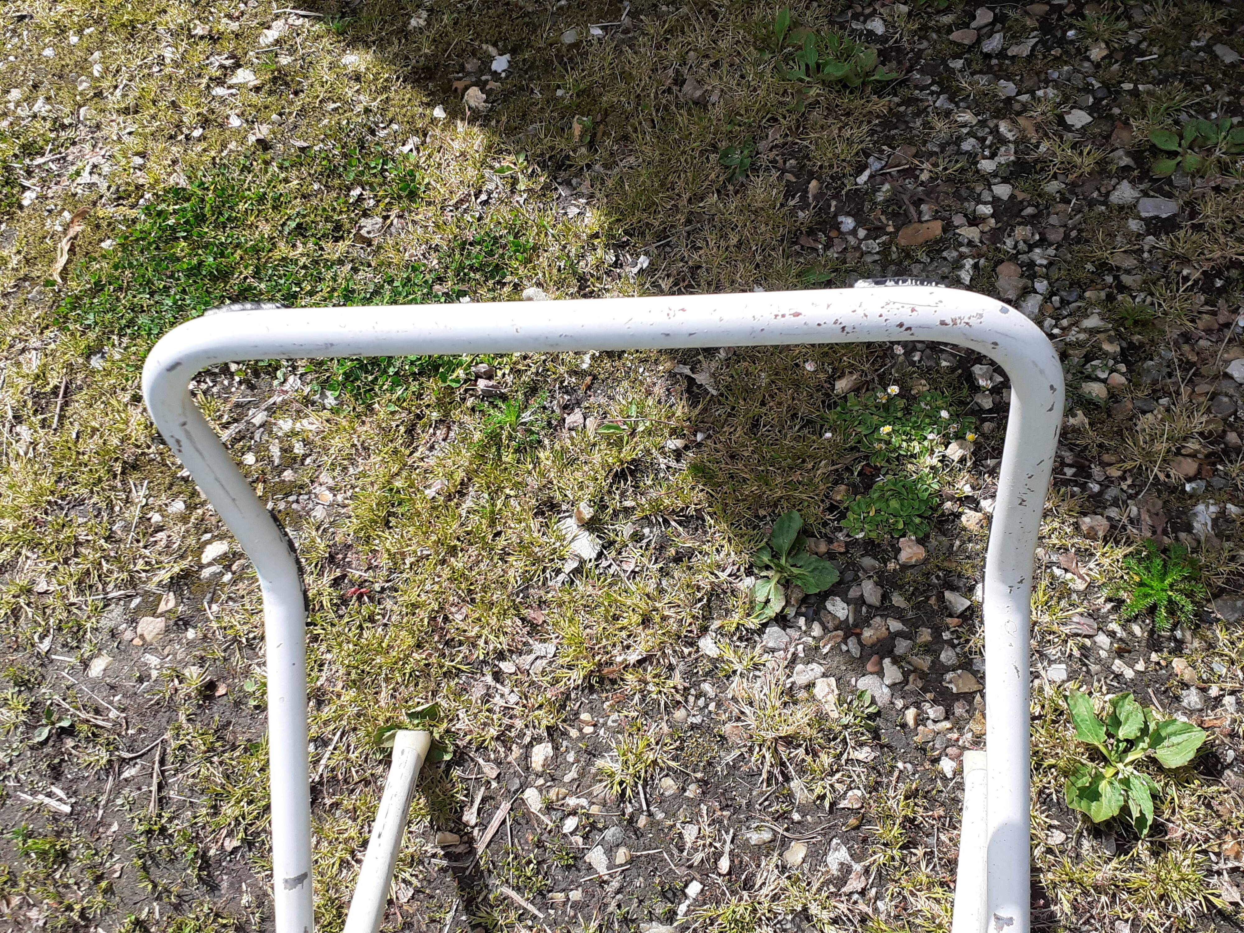 Pair of iron and old wood garden chairs