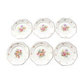 6 assiettes fleuries octogonales
