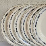 Set of 6 flat plates model Sofia Gien Terre de fer border flowery blue and fo d cream