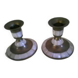 Pair of brass and mother-of-pearl candlesticks