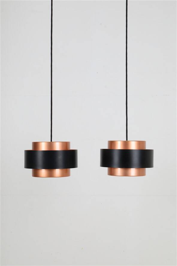 Set of 2 Fog & Mørup / Jo Hammerborg “Juno” pendant lamps / Mid-century Danish modern design / Copper / 1960s / 1970s