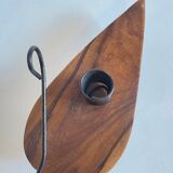 Brutalist olive wood candle holder vintage