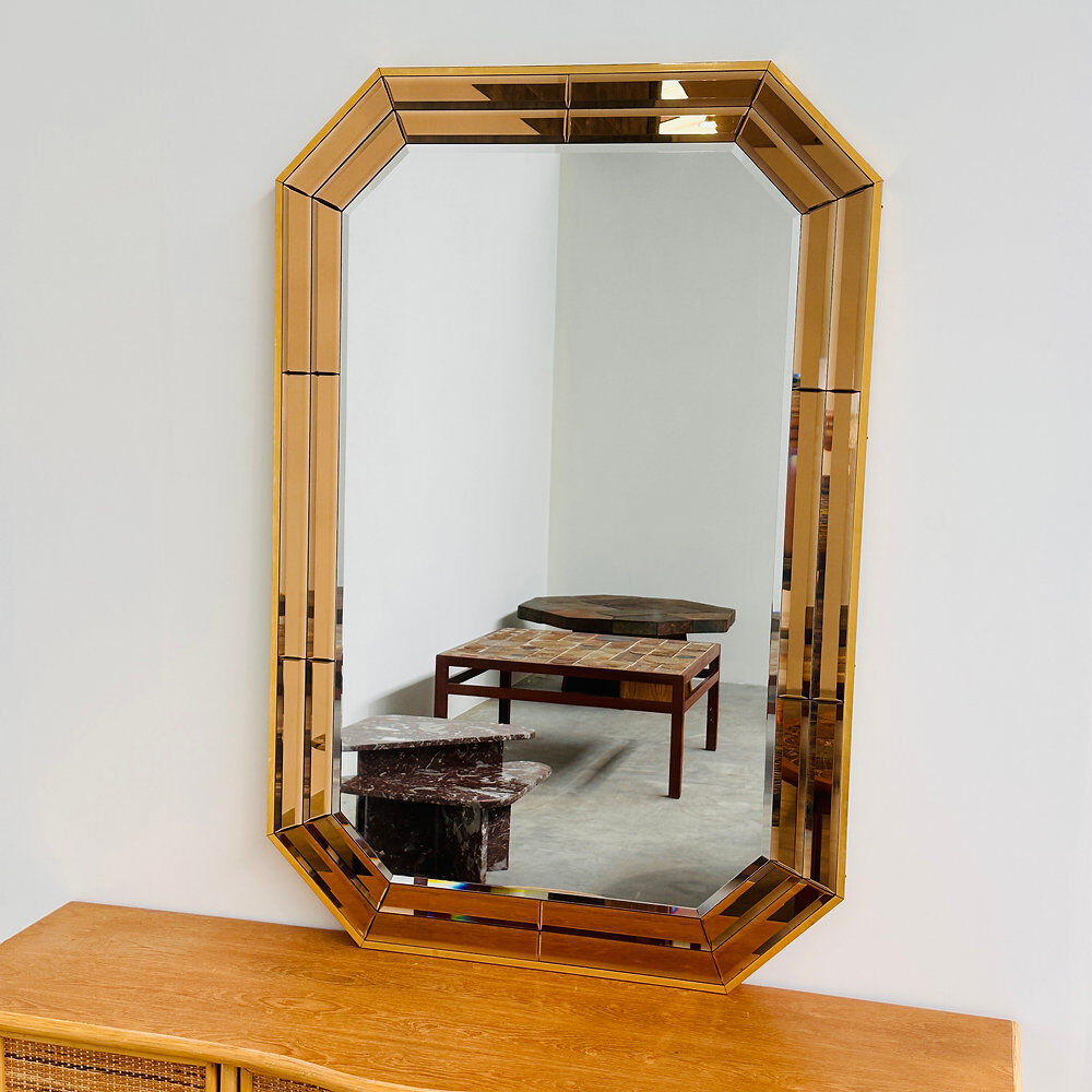 Vintage Schöninger smoked mirror, large octagonal beveled wall mirror