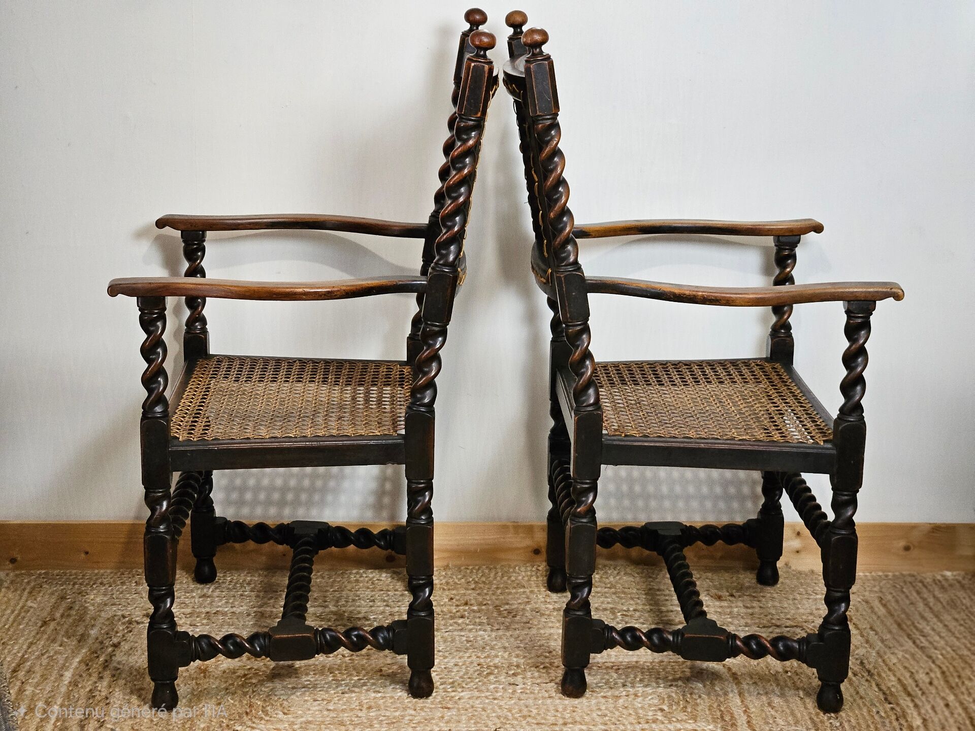 Paire de fauteuils canneés style Louis XIII anciens