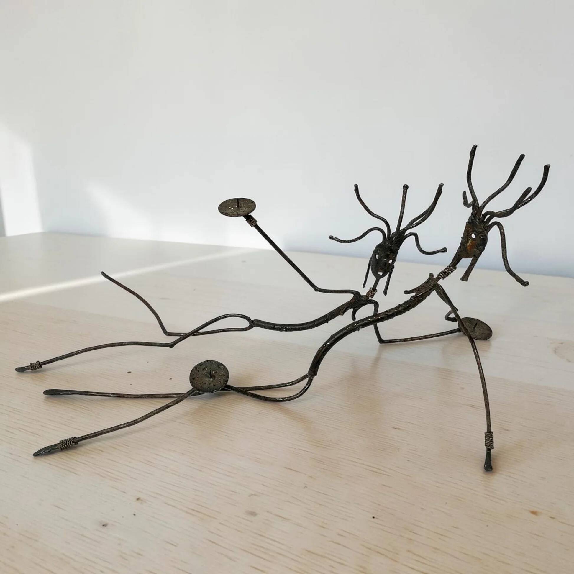 Set of tribal brutalist metal candle holders women