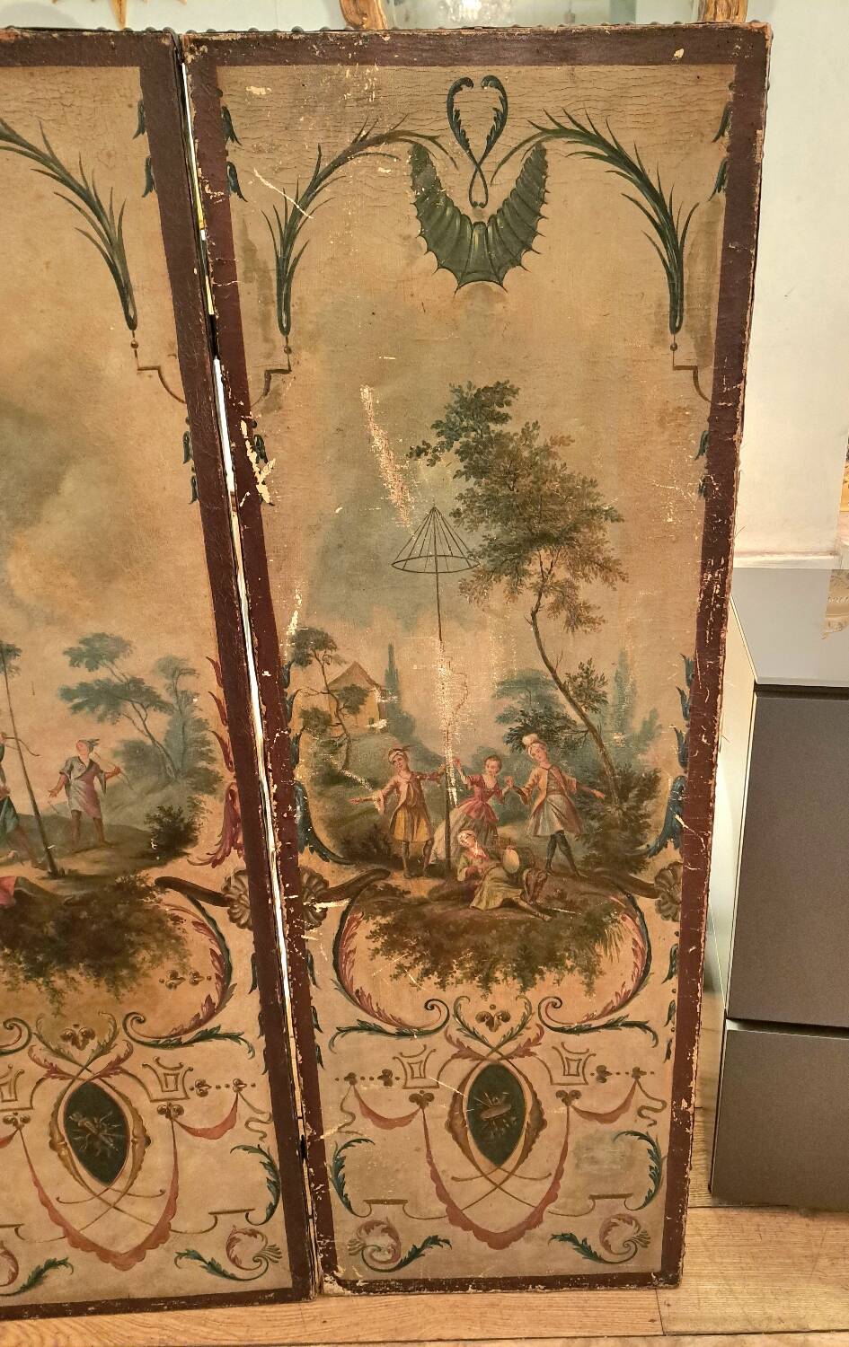 Louis XVI period screen, oil on canvas