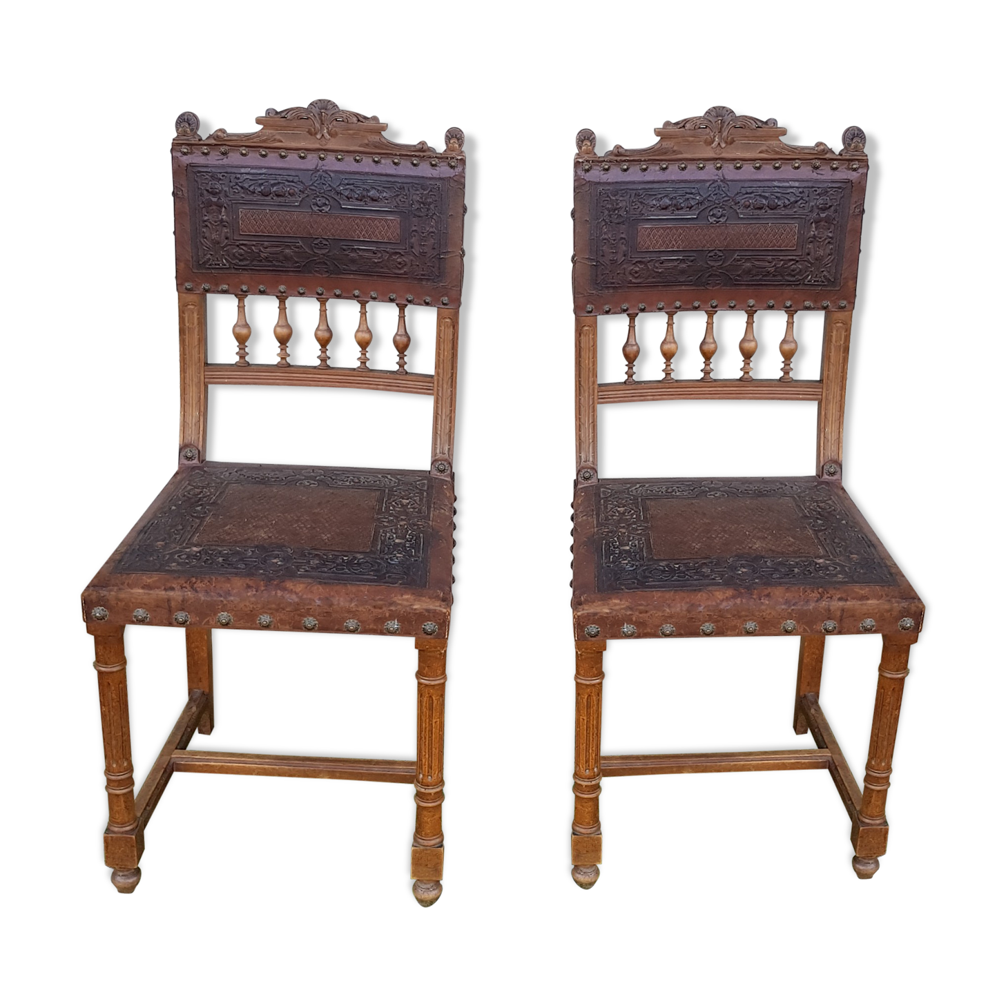 2 seat chairs and leather backrest