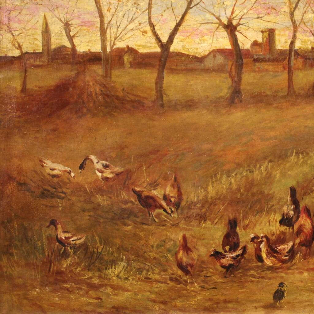 Paysage bucolique peinture italienne du 20e siècle