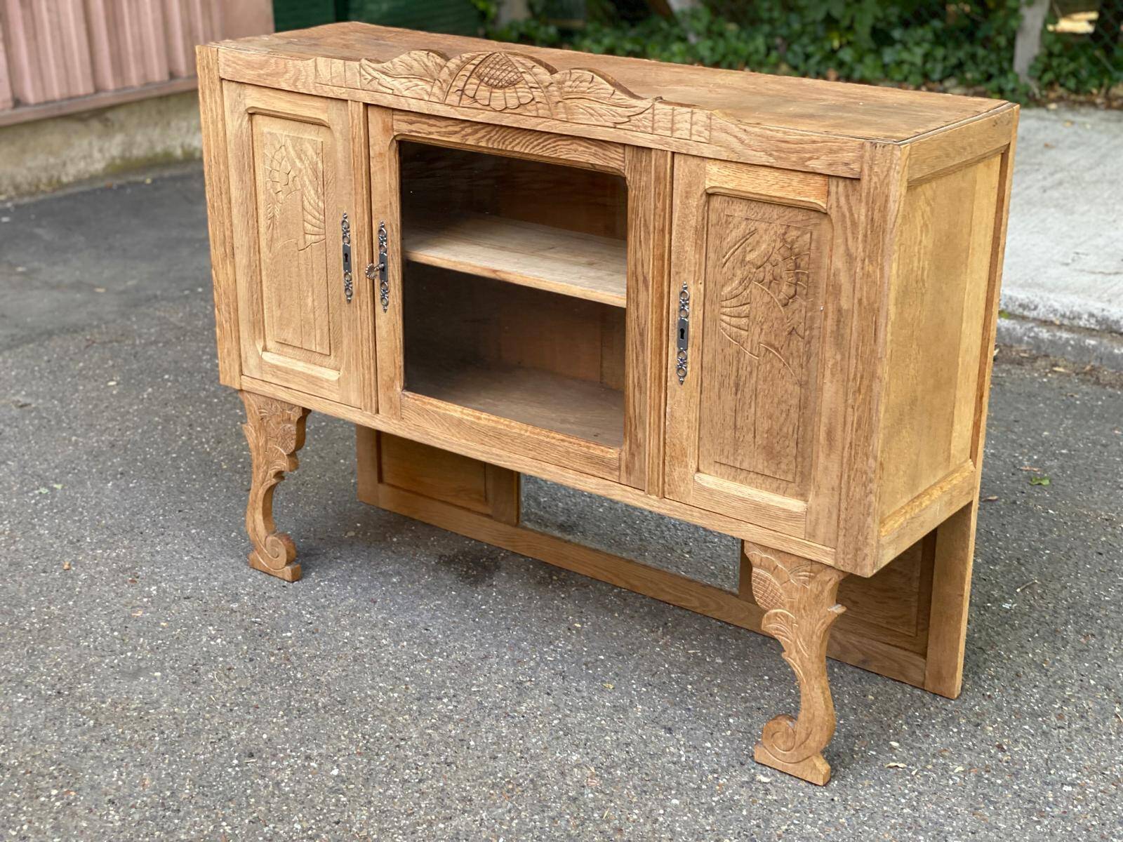 Vintage solid wood art deco 1950s display cabinet