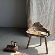 Small stool, footrest in organic blond teak monoxyle wabi-sabi L31