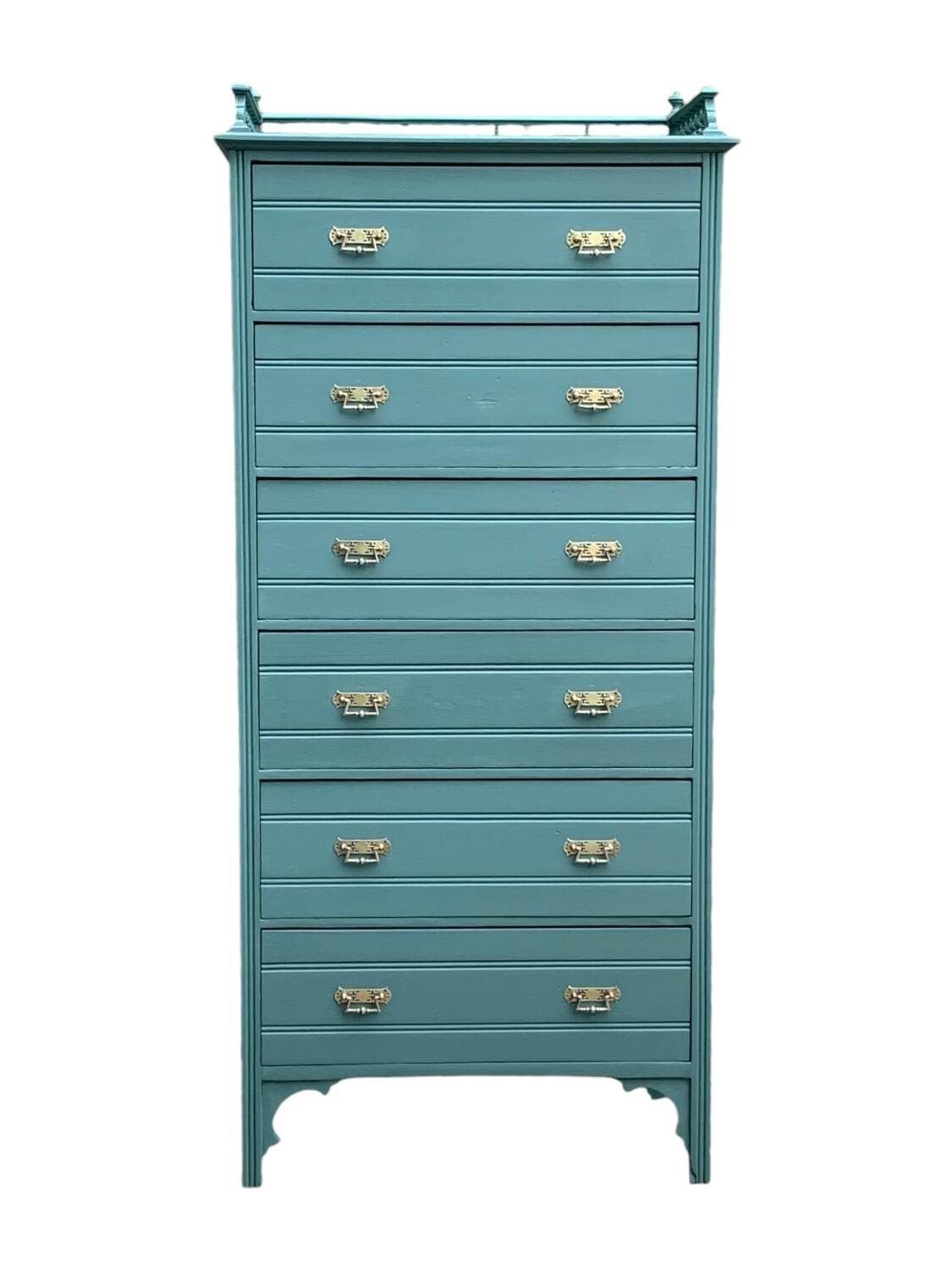 Old grey green high chest of drawers H160