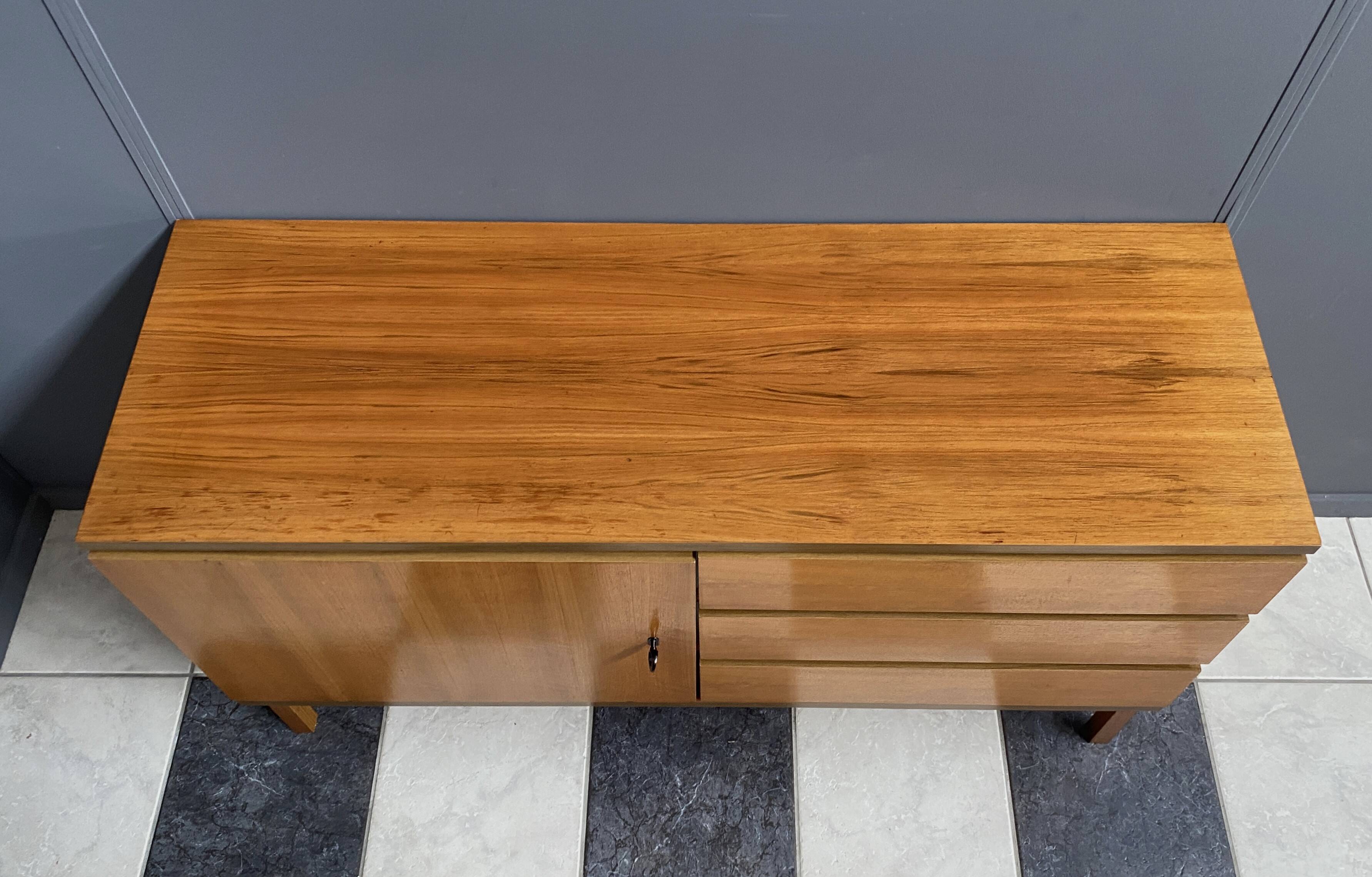 wood sideboard 3 drawers 1 door 1970s