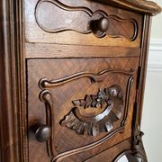 Bedside table / bedside table in veneered wood, molded and carved with foliage Louis XV style