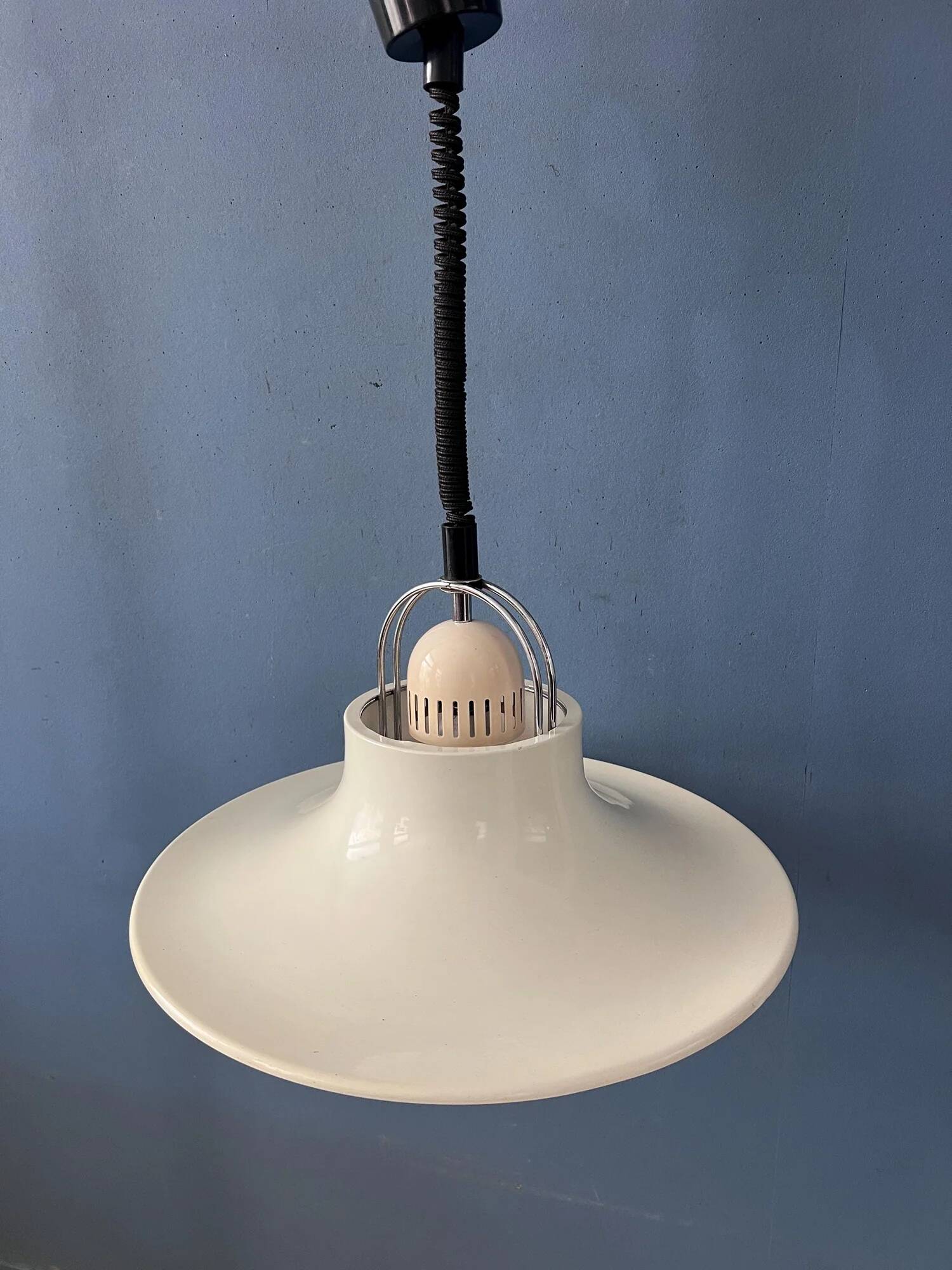 Vintage Dijkstra pendant lamp white & chrome - mid century modern light fixture
