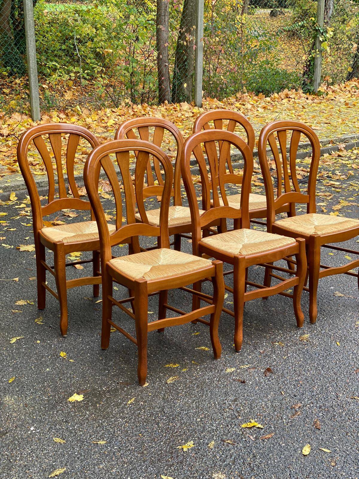 6 Louis Philippe style solid wood straw-seated chairs