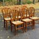 6 Louis Philippe style solid wood straw-seated chairs