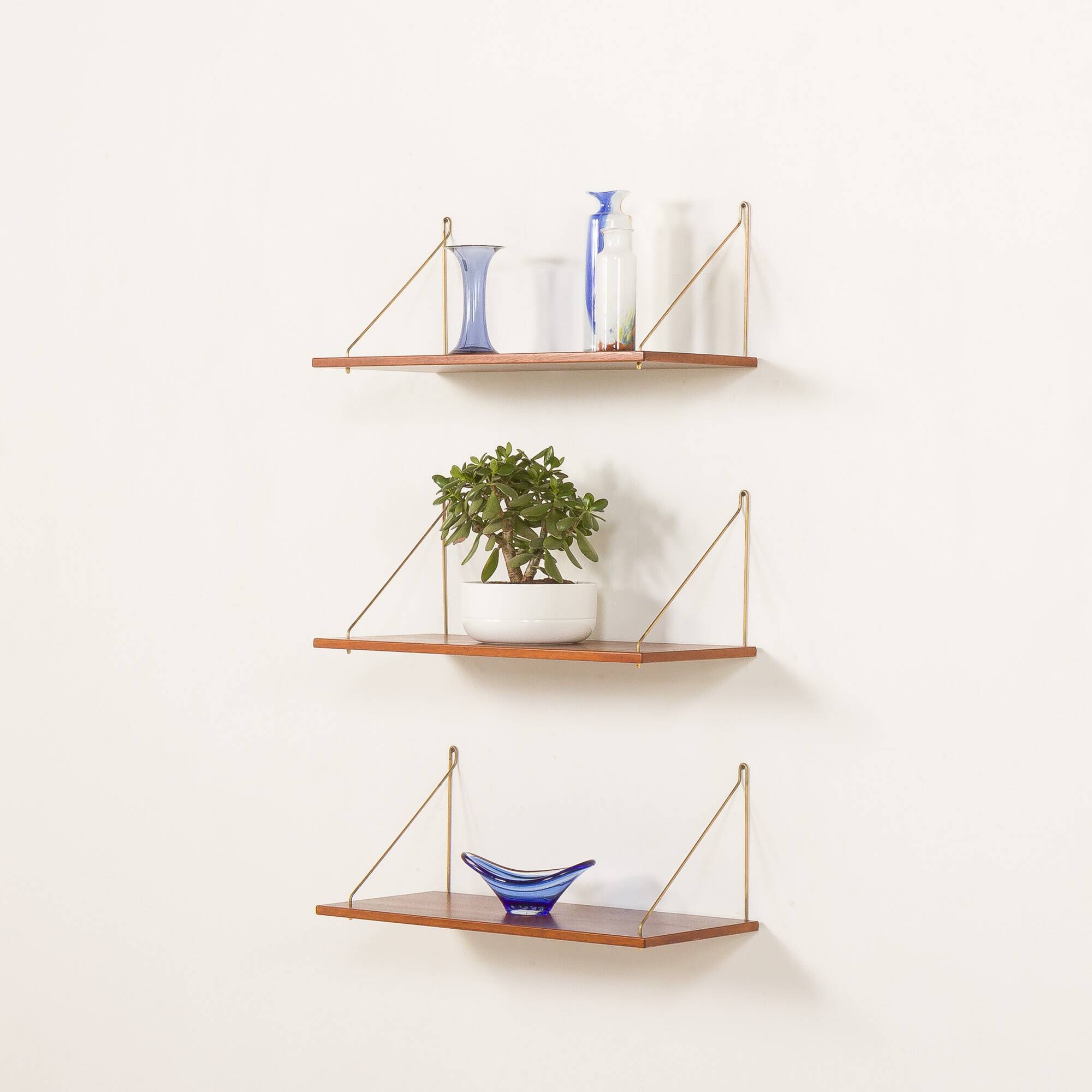Danish mid-century floating shelves in teak, set of 3, 1960s