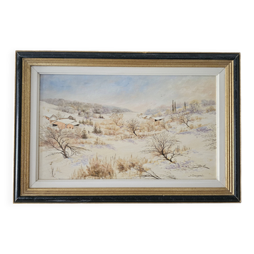 Tableau Huile sur Toile Paysage de Neige Vosges Signé André Bougerol