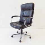 German office armchair black leather 70s