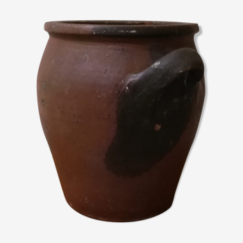 Ancien pot à graisse en terre cuite rouge et noir