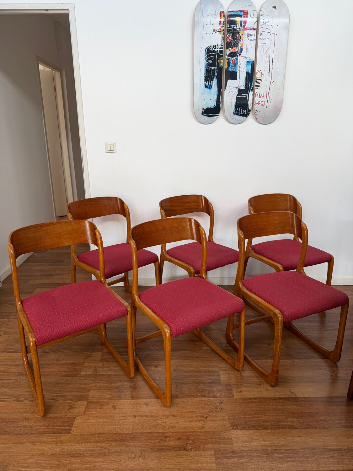 Série de 6 chaises traîneau Baumann vintage