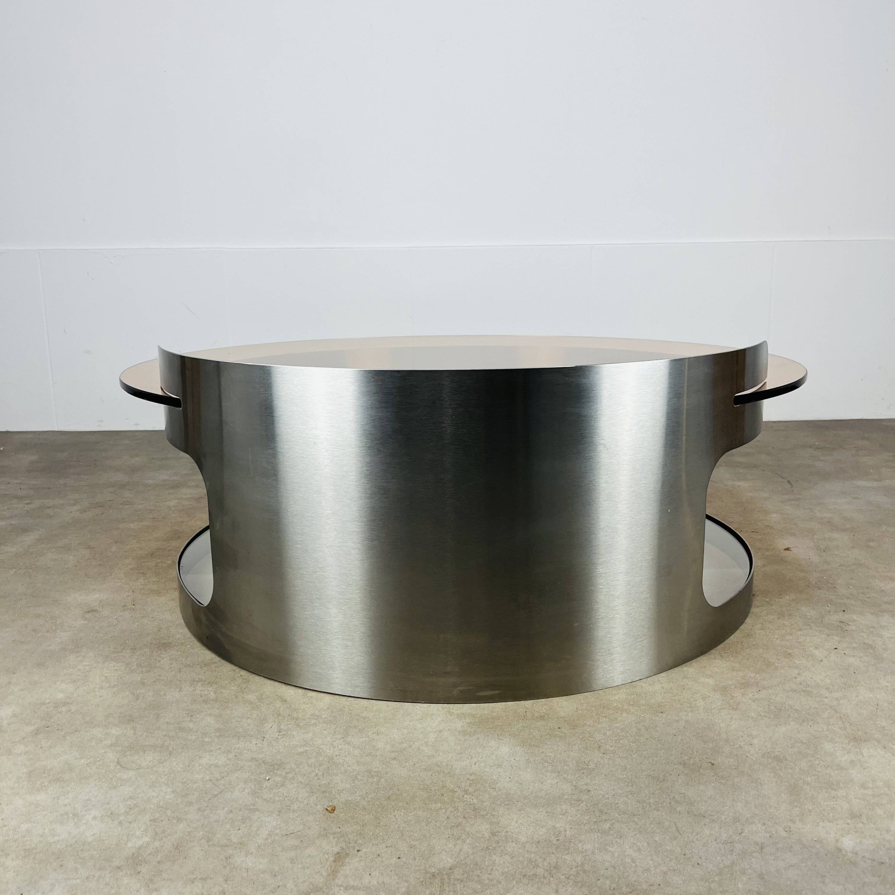 Kappa coffee table in steel and smoked glass, Maria Pergay style, 1970s.