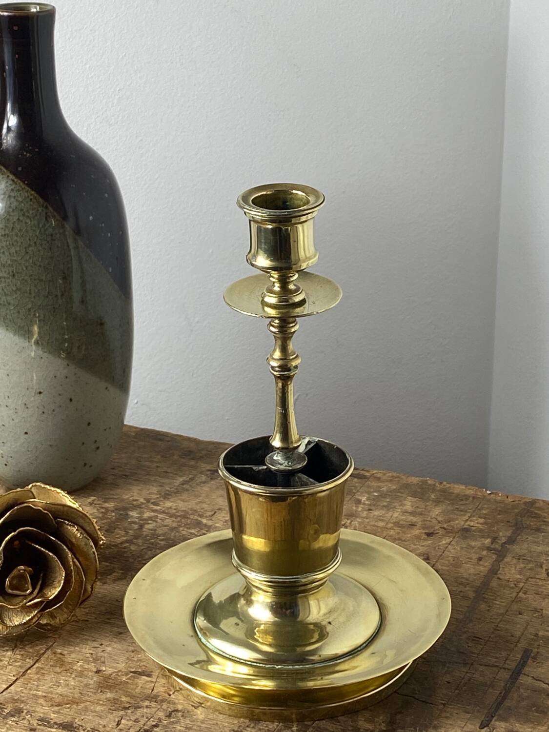 Antique solid brass candle holder