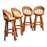 Bamboo Bar Stools with Swivel Seat - 70s Danish Design