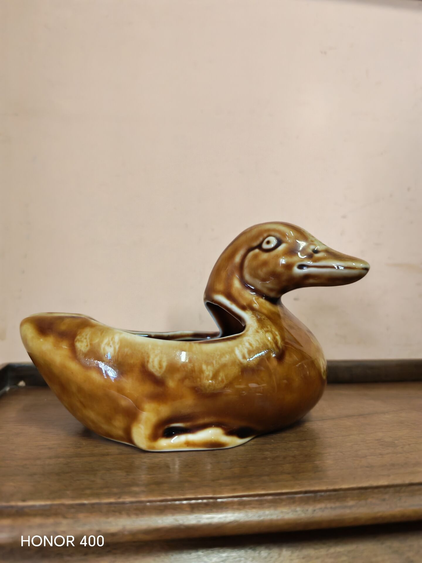 Vintage glazed ceramic duck catchall