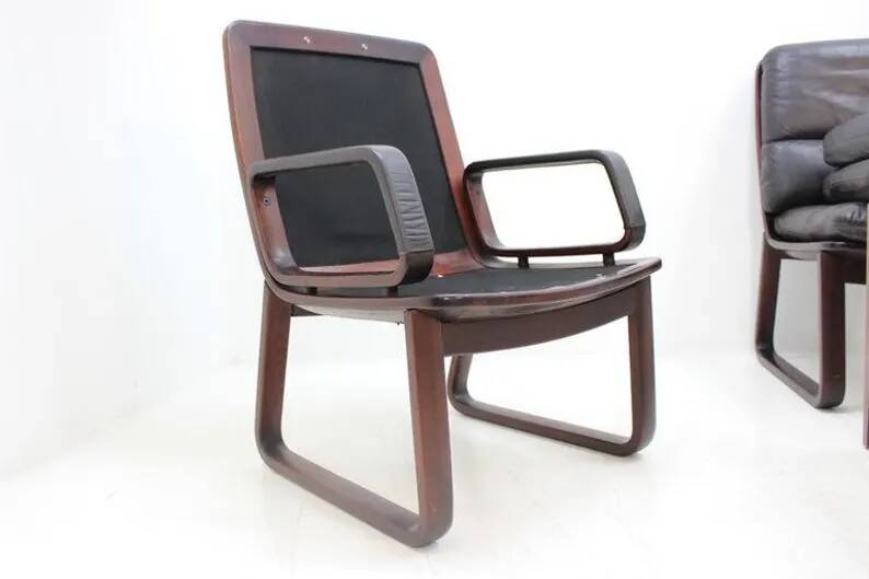 Set of Four Leather Armchairs by Eugen Schmidt, 1970s