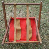 Folding armchair in wood and vintage canvas