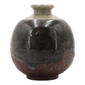 Vase boule wabi sabi en grès avec émaillage vert, céramique années 70