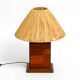 Italian 60s table lamp made of wood and leather with paper straw lampshade