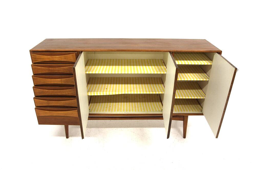 Enfilade scandinave en noyer, Möbelfabrik Linen, Horda, Suède, 1960