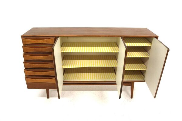 Enfilade scandinave en noyer, Möbelfabrik Linen, Horda, Suède, 1960