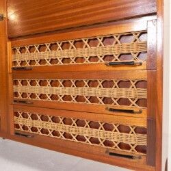 Vintage buffet, rattan and wood secretary from the 1960s.