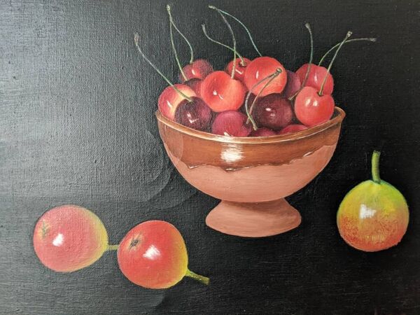 Tableau ancien huile sur toile nature morte décoration campagne bohème