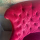 Small old Napoleon III toad sofa in red velvet