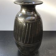 Former Black Brown Ceramic Vase Enamelled Signed HOPWILLER Vintage