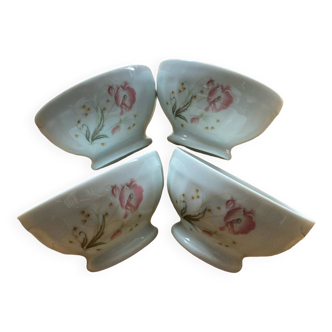 Limoges poppy pattern pedestal faceted bowls