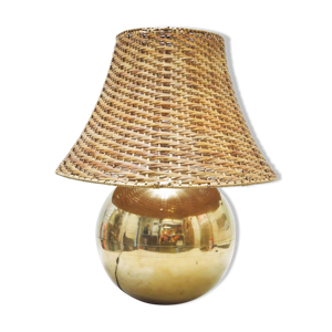 lampe en laiton et cannage