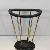 Umbrella stand in blackened wood and brass. Attributed to Jacques Adnet