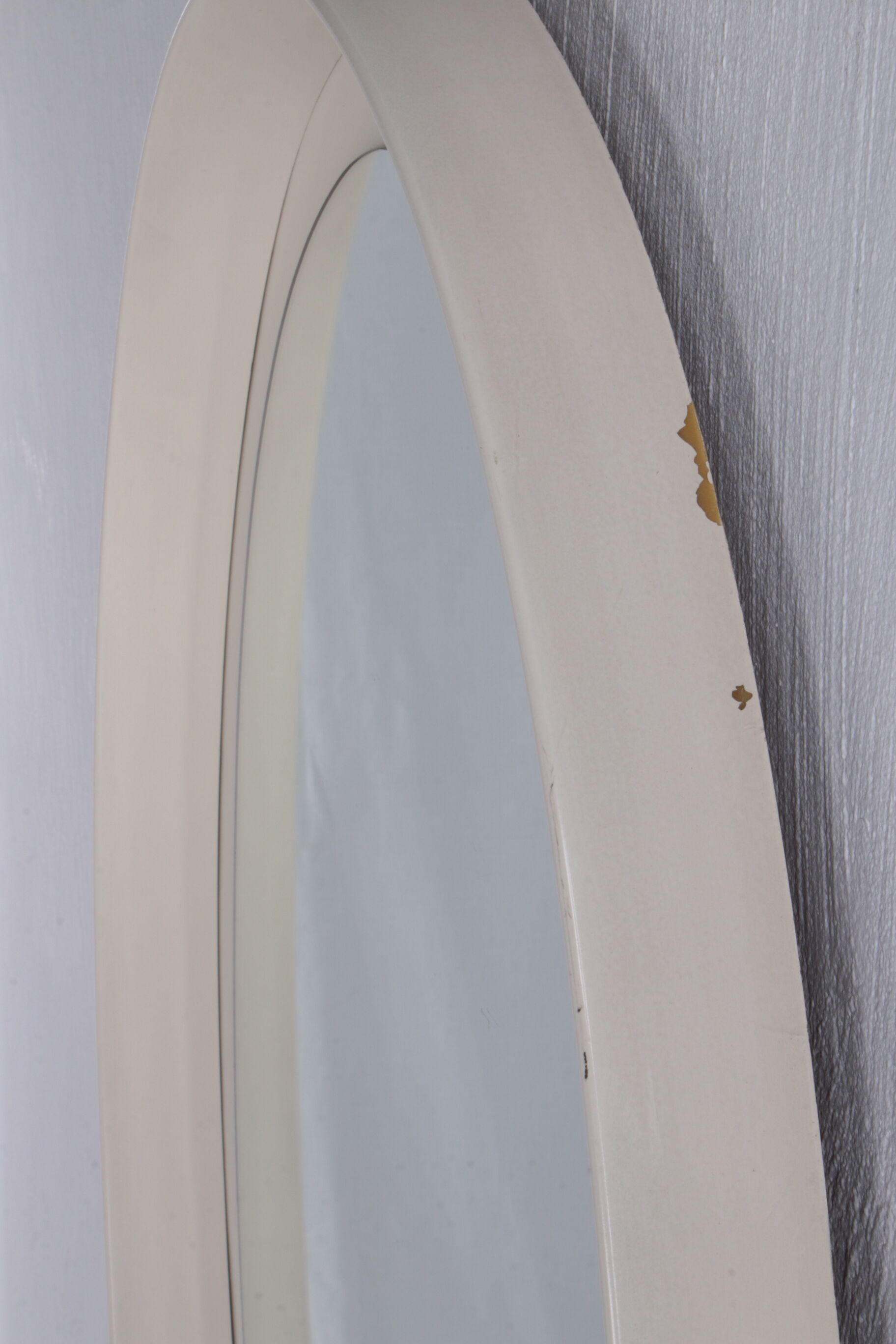 Vintage Large White Wooden Oval Wall Mirror 1960s