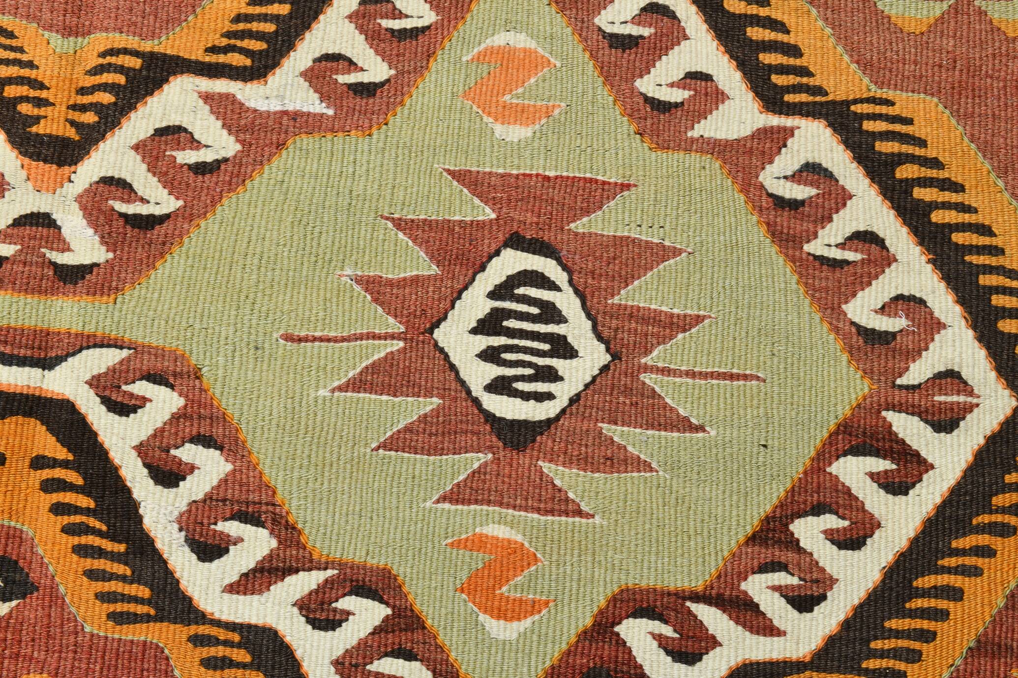 Tapis kilim vintage géométrique fait main – Explosion de motifs ethniques